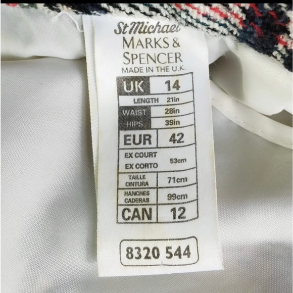 St Michael Vintage Red White Tartan Plaid Wool Blend Skirt UK 10-12 - Picture 6 of 6